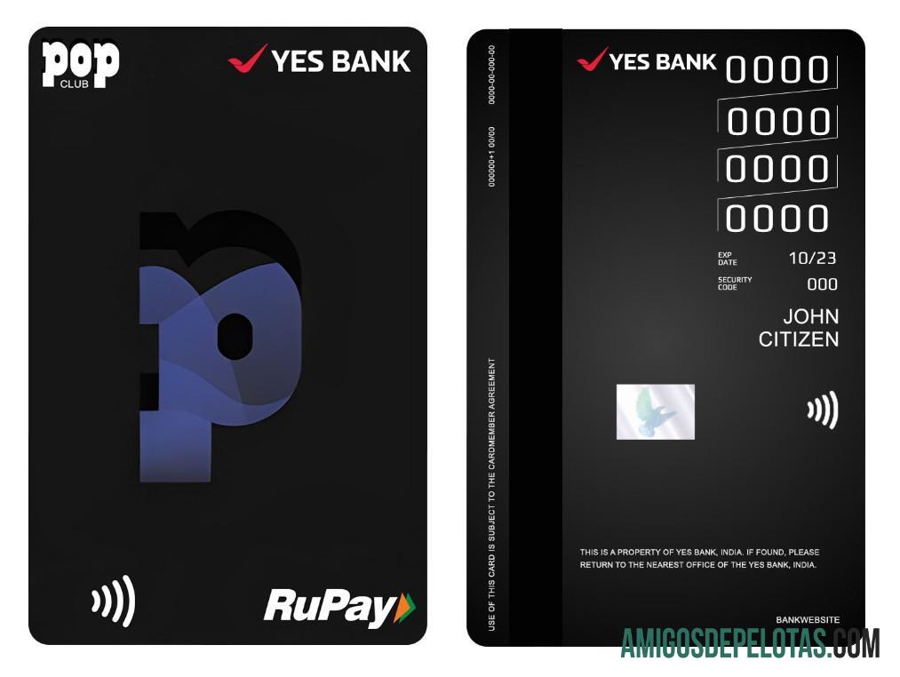 Cartão de crédito vertical Índia YES Bank POP Club RuPay exemplo real